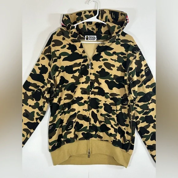 A Bathing Ape Bape ABC Green Camo Shark Full Zip Up Hoodie Medium Mens WGM